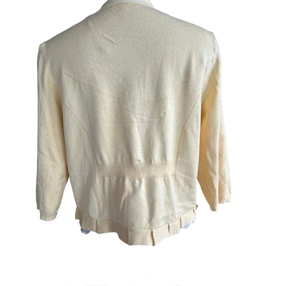 89th and Madison Yellow Pleated Trim Open Drape Cardigan Sweater Size M